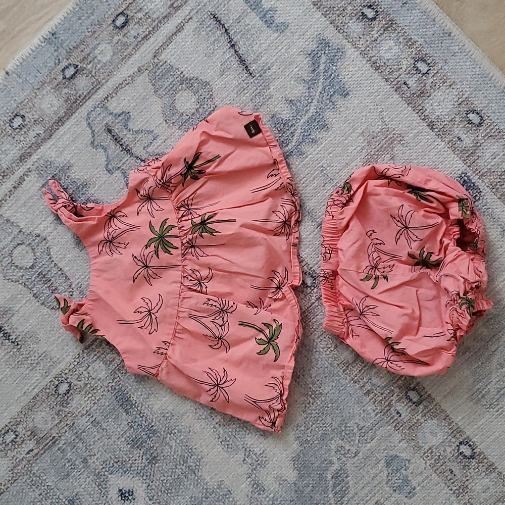 Tea Collection Baby Girls Tropical Palm Tree 2-piece Outfit Sz6-9m - Picture 7 of 8